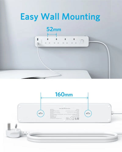توصيلة انكر 4 منافذ طاقة مع منفذين USB-A