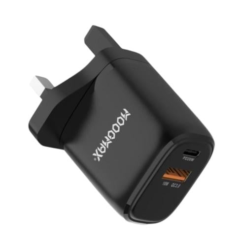 رأس شاحن أصلي أسود بقوة 20 واط ذو منفذين يو اس بي...