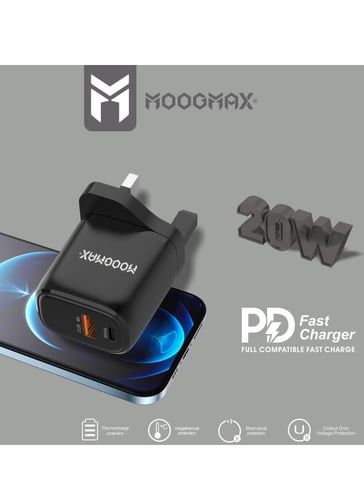 رأس شاحن أصلي أسود بقوة 20 واط ذو منفذين يو اس بي...