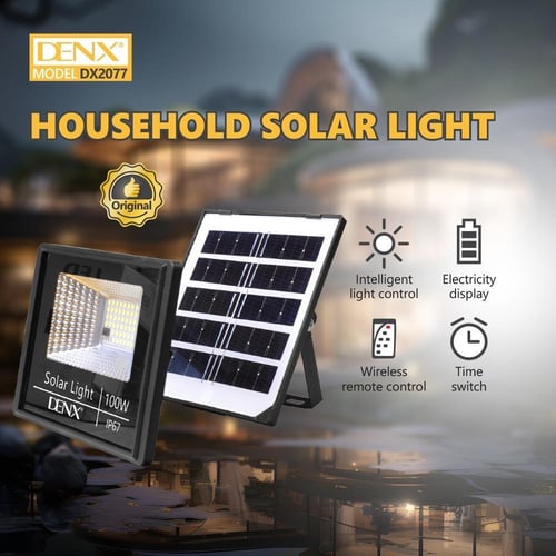 مصباح الطاقة الشمسية DENX DX2077 بقوة 100 واط وإضا...