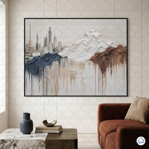 لوحة جدارية جبال مع أفق مدينة بتصميم تجريدي طباعة...