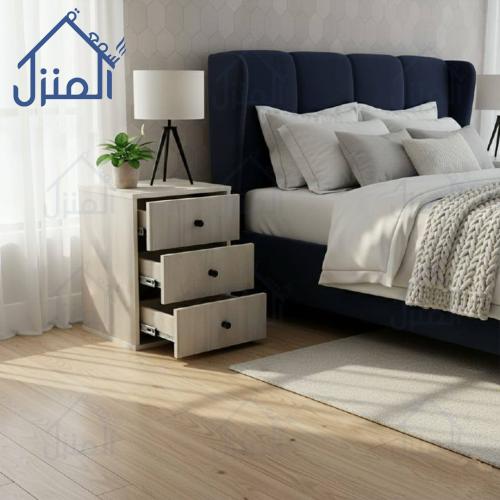 كومودينو مودرن بثلاثة أدراج – أبيض وخشبي