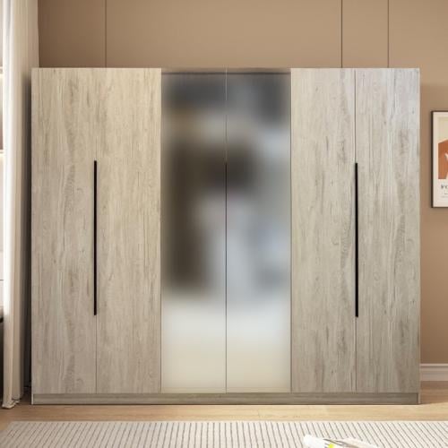 دولاب ملابس 6 أبواب - بيج - خشب MDF مع مرايا وتخزي...