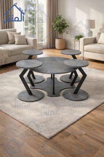 طقم طاولات بسطح خشب وسط متعددة بتصميم هندسي دائري...