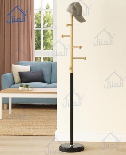 شماعة ملابس أرضية بتصميم خشبي وأسود عصري