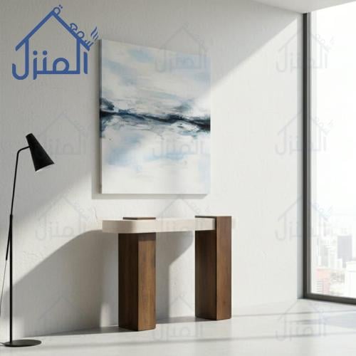 طاولة كونسول مودرن بسطح بديل حجر وقاعدة خشب