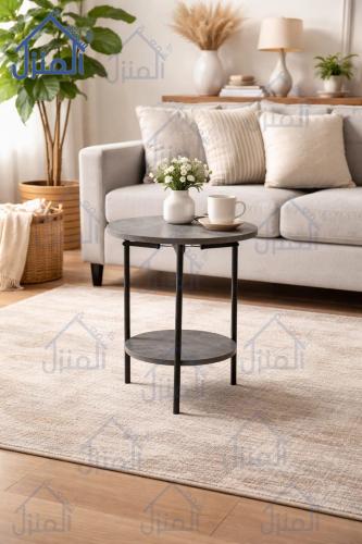 طاولة جانبية دائرية بطبقتين – تصميم عصري بسيط بلمس...