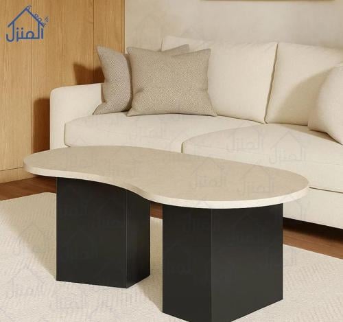 طاولة قهوة عضوية مودرن بتشطيب بديل حجر وقواعد سودا...