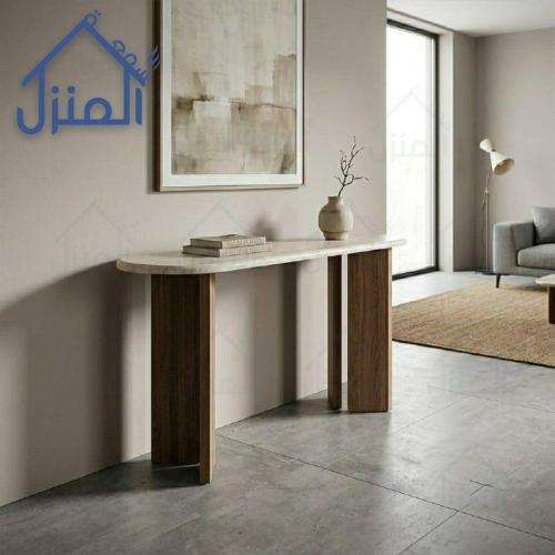 طاولة كونسول «ألينو» بسطح خشبي فاتح وأرجل سوداء أس...