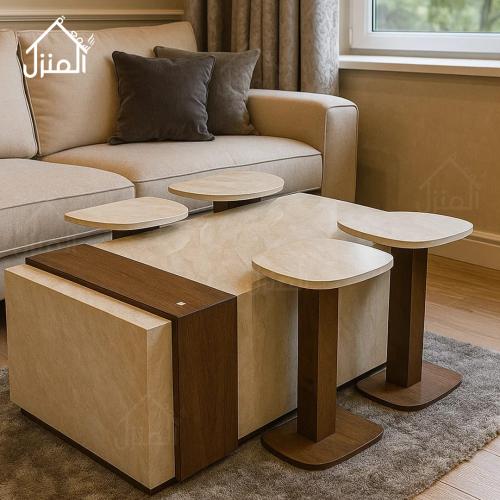 طقم طاولات 5 في 1 بديل الحجر – بني سكري بحزام بني...