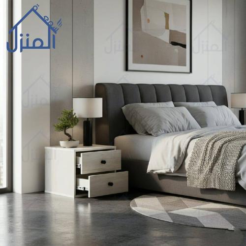 كومودينو مودرن بدرجين – أبيض وخشبي
