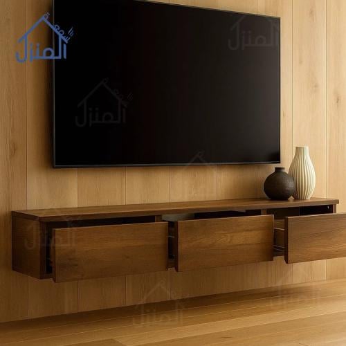 طاولة تلفزيون جدارية معلقة لون بني مقاس مترين