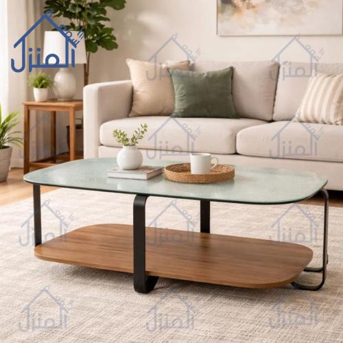 طاولة قهوة مودرن زجاج - طاولة وسط بطبقتين خشب أنيق...