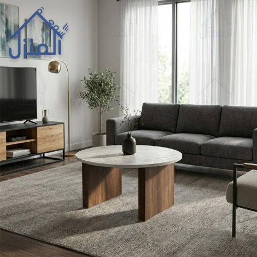 طاولة قهوة مودرن دائرية بديل حجر – طاولة وسط بيج م...