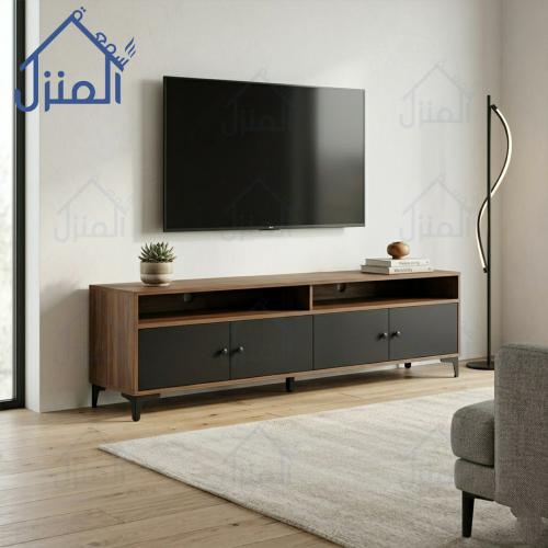 طاولة تلفزيون مودرن خشب بتصميم أنيق ومساحة تخزين