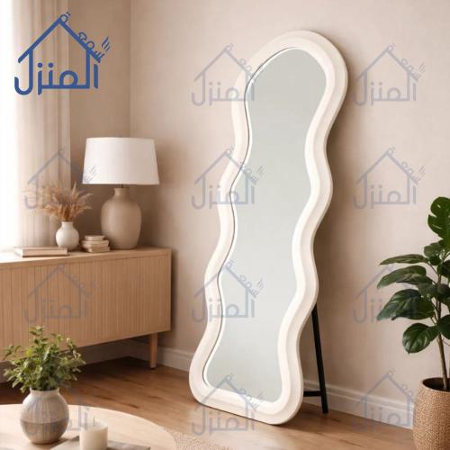 مرآة أرضية مودرن مموجة بإطار أبيض - مرآة طولية كام...