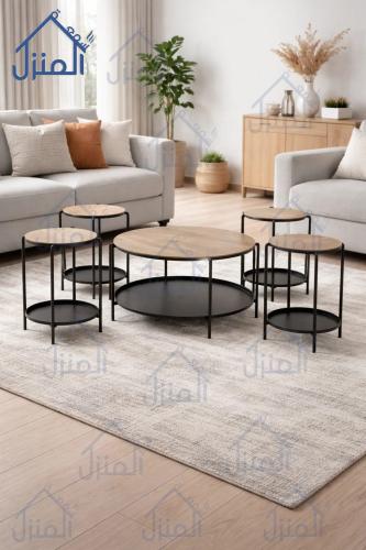 طقم طاولات وسط مع طاولات جانبية دائرية – تصميم عصر...