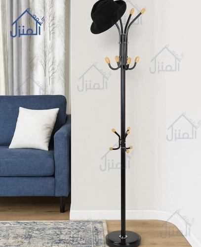 علاقة ملابس أرضية سوداء بأطراف خشبية بتصميم أنيق م...