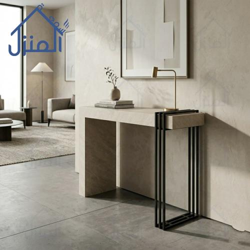 طاولة كونسول خشبية بسطح بديل الحجر تصميم عصري أنيق