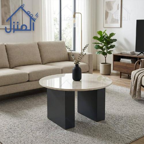طاولة قهوة مودرن دائرية بديل رخام – طاولة وسط بيج...