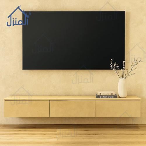 طاولة تلفزيون جدارية معلقة لون بيج فاتح مقاس مترين
