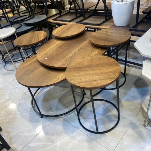 طقم 6 طاولات قهوة سطح خشبي لون اسود بني