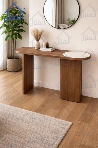 طاولة كونسول خشبية بسطح جانبي دائري – تصميم أنيق ب...
