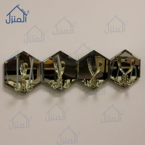 علاقة جدارية مرايا سداسية – 4 قطع – اللون الذهبي