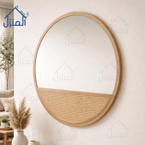 مرآة «لِما» الفاخرة – مرآة جدارية دائرية بإطار خشب...