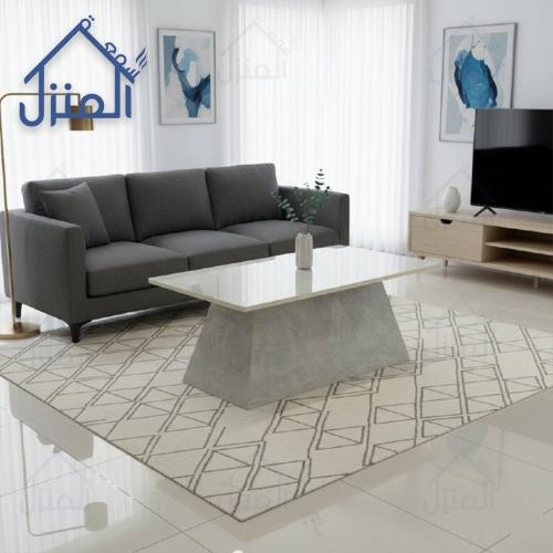 طاولة قهوة مودرن بديل رخام – طاولة وسط بقاعدة هندس...