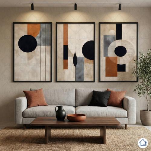 طقم لوحات جدارية 3 قطع هندسية تجريدية عصرية طباعة...