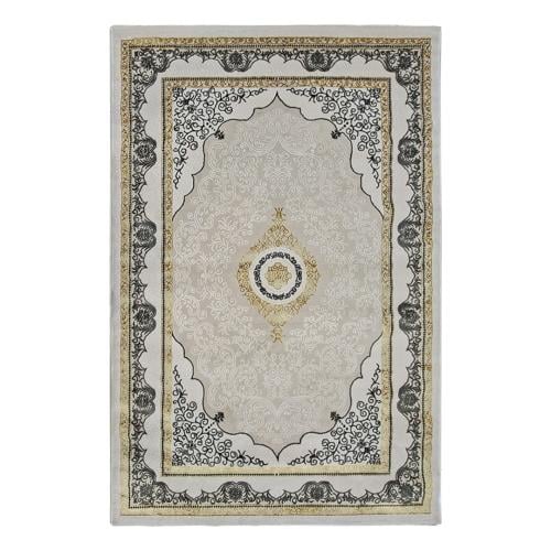 سجاد كلاسيك نقش تراثي فاخر – رمادي مع ذهبي