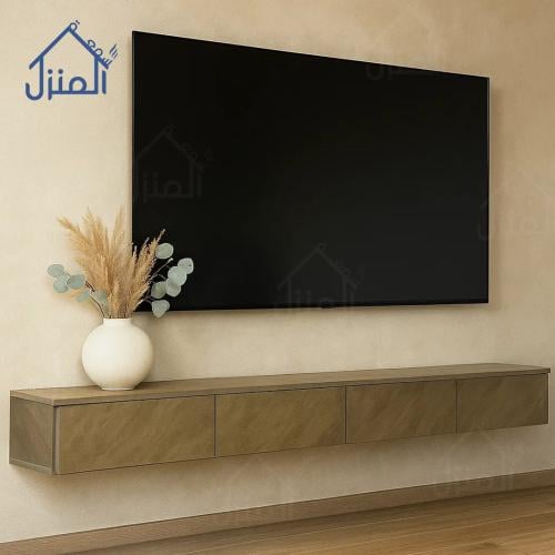 طاولة تلفزيون جدارية معلقة لون رصاصي مقاس مترين