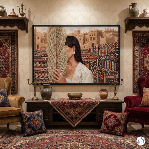 لوحة جدارية امرأة عربية مع سنابل القمح وطباعة كانف...