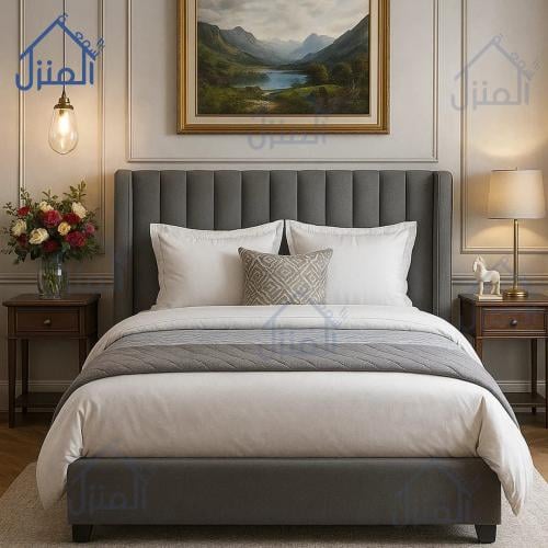 سرير نوم مفرد بتنجيد قماش رمادي تصميم عصري أنيق لغ...