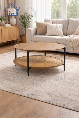 طاولة وسط دائرية بطبقتين بتفاصيل طبيعية – تصميم عص...