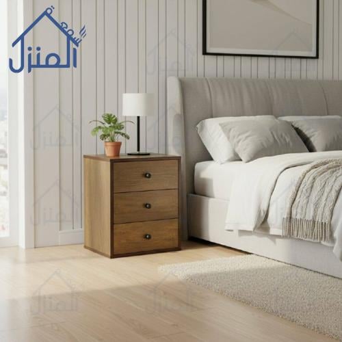 كومودينة خشبية بنية بثلاثة أدراج – طابع عصري دافئ