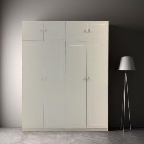 دولاب ملابس 4 أبواب - أبيض - خشب MDF مع وحدة علوية...
