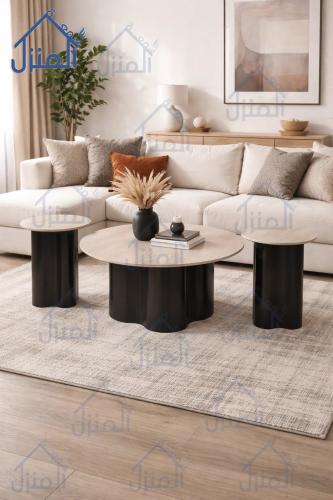 طقم طاولات خشب وسط دائرية بقاعدة أسطوانية – تصميم...