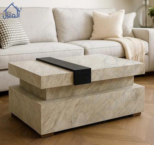 طاولة مودرن بديل حجر مع قاعدة خشبية – تصميم عصري و...