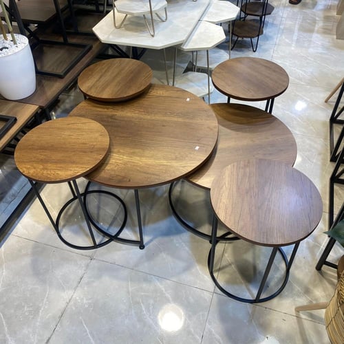 طقم 6 طاولات قهوة سطح خشبي لون اسود بني