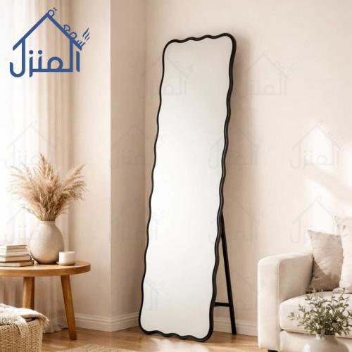 مرآة مودرن كاملة الطول - إطار أسود متموج بتصميم أن...