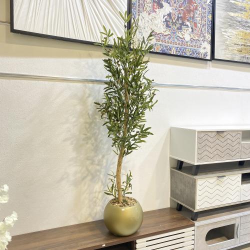 شجرة الزيتون صناعي مركن ذهبي - 160 سم