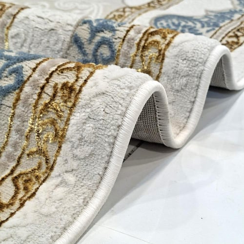 سجاد كلاسيك نقشة ملكي فاخر – كريمي × أزرق ذهبي