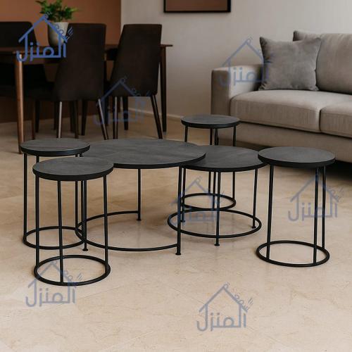 طاولة قهوة رصاصية مع طاولتين أساسيتين وأربع خدمات...