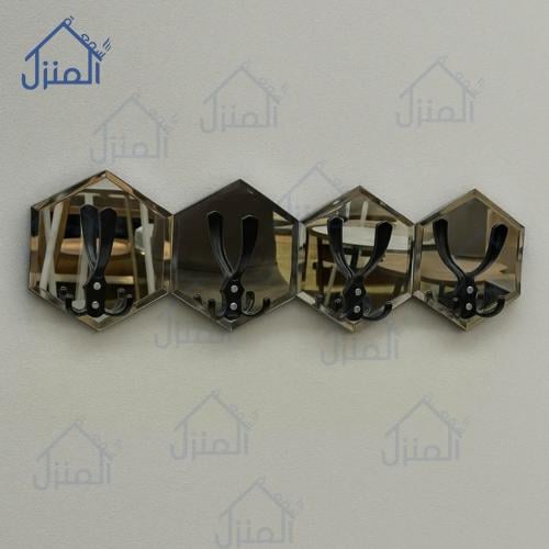 طقم علاقات حائط سوداء مع مرآة أربع قطع بتصميم عصري