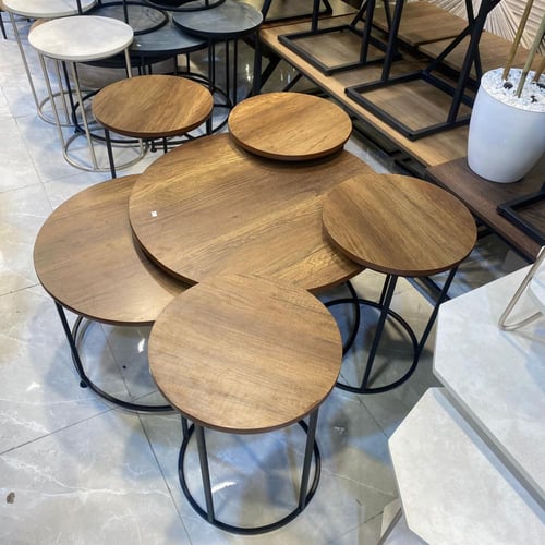 طقم 6 طاولات قهوة سطح خشبي لون اسود بني