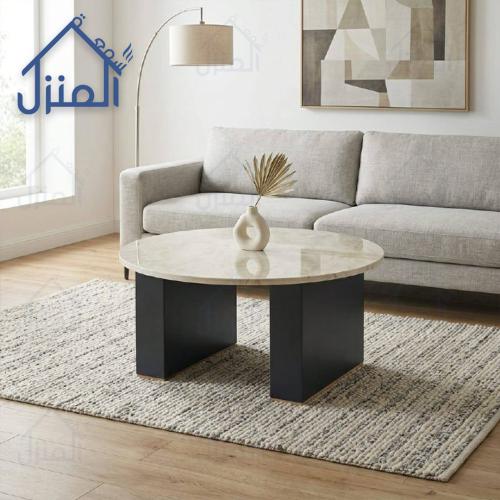 طاولة قهوة مودرن دائرية بديل رخام – طاولة وسط بيج...