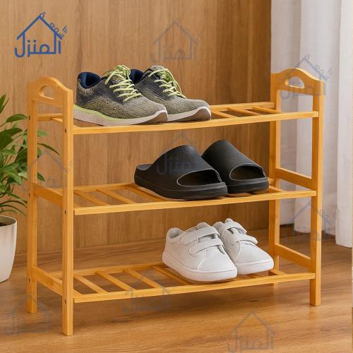 رف أحذية خشبي 3 طوابق – لون خشبي طبيعي