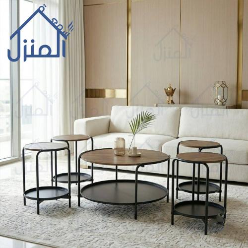 طقم طاولات وسط وجانبية فخم من الخشب المستورد والمع...